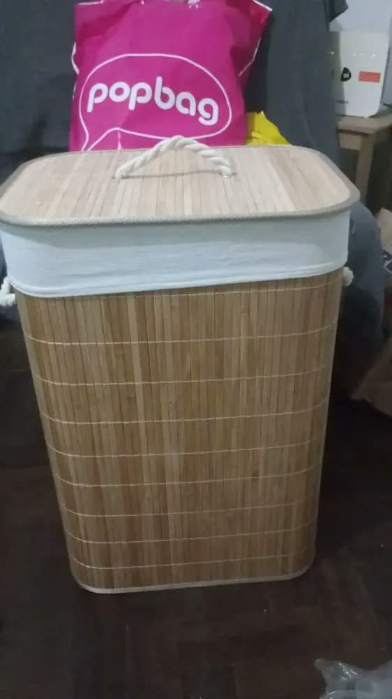 foto de Cesto Roupa Suja Bambu Olga Casa Retangular Bege 60 cm Dobrável