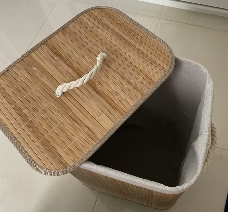 foto de Cesto Roupa Suja Bambu Olga Casa Retangular Bege 60 cm Dobrável