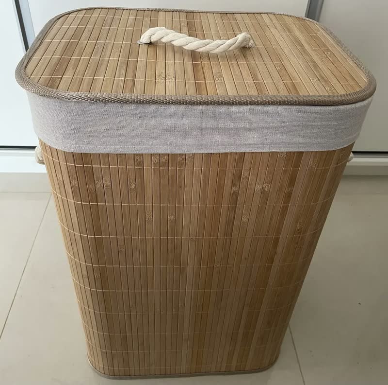 foto de Cesto Roupa Suja Bambu Olga Casa Retangular Bege 60 cm Dobrável