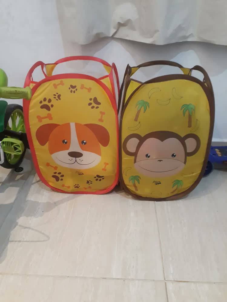foto de Cesto Organizador Infantil Dobrável Amarelo Cachorrinho Zein Roupa Brinquedo