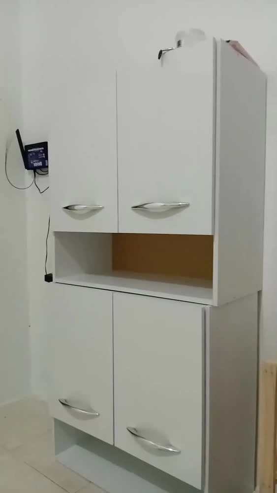 foto de Armário Aéreo AJL Branco 4 Portas com Nicho de Madeira