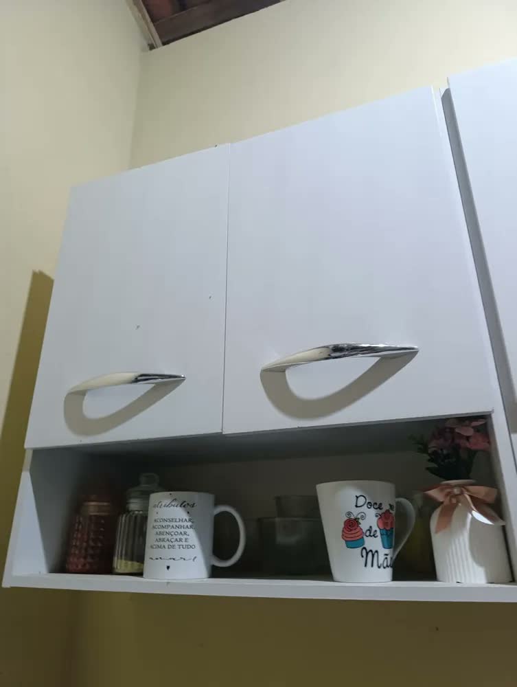 foto de Armário Aéreo AJL Branco 4 Portas com Nicho de Madeira