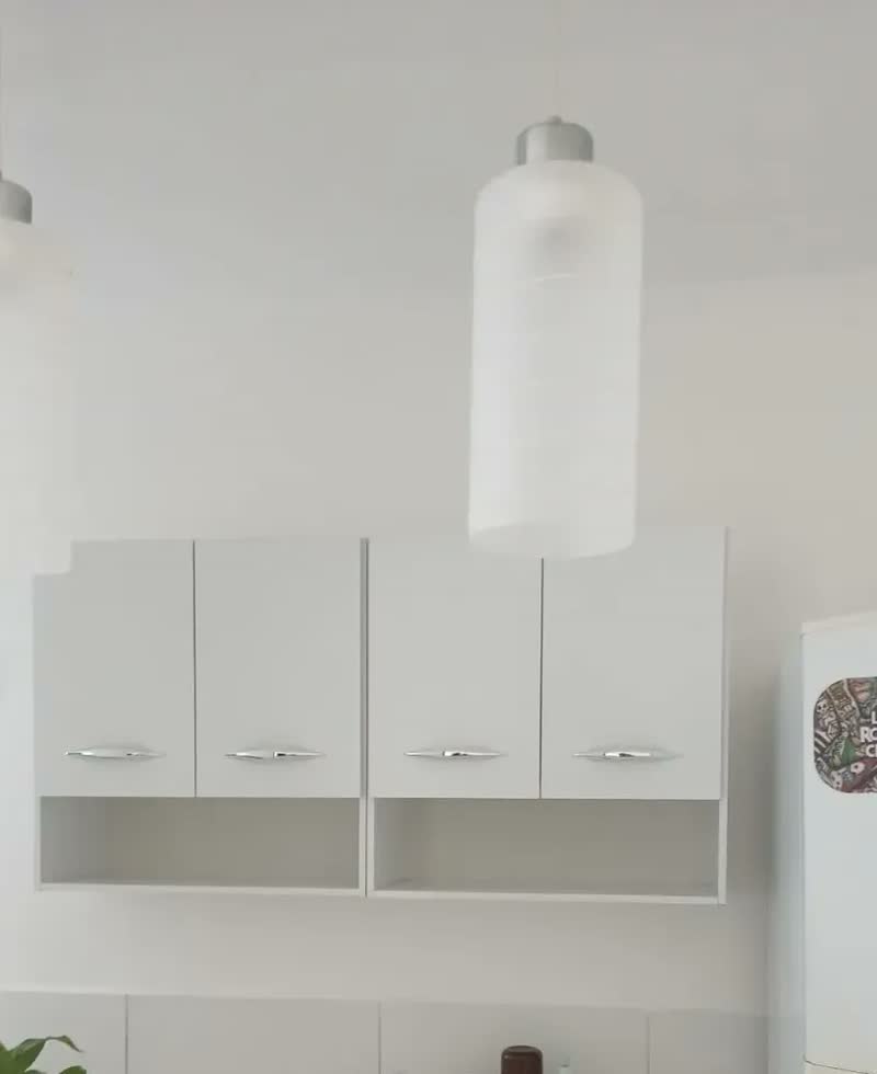 foto de Armário Aéreo AJL Branco 4 Portas com Nicho de Madeira