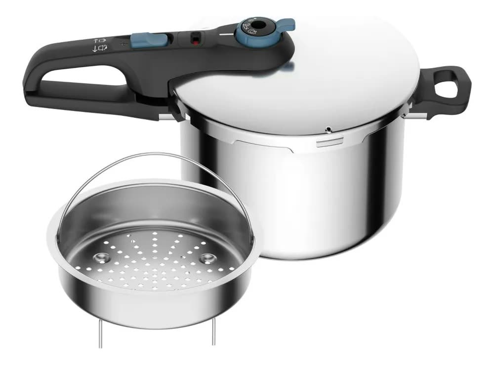 foto de Panela De Pressão Rochedo Inox Trendy 6 litros Fechamento Externo Com Cesta De Vapor