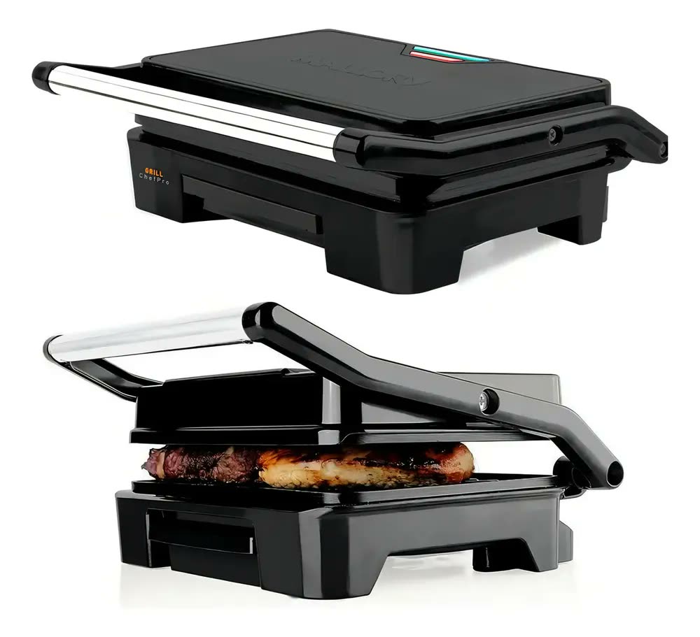 foto de Grill Sanduicheira Mallory Chefpro 900w Black Inox Antiaderente Com Coletor Gordura