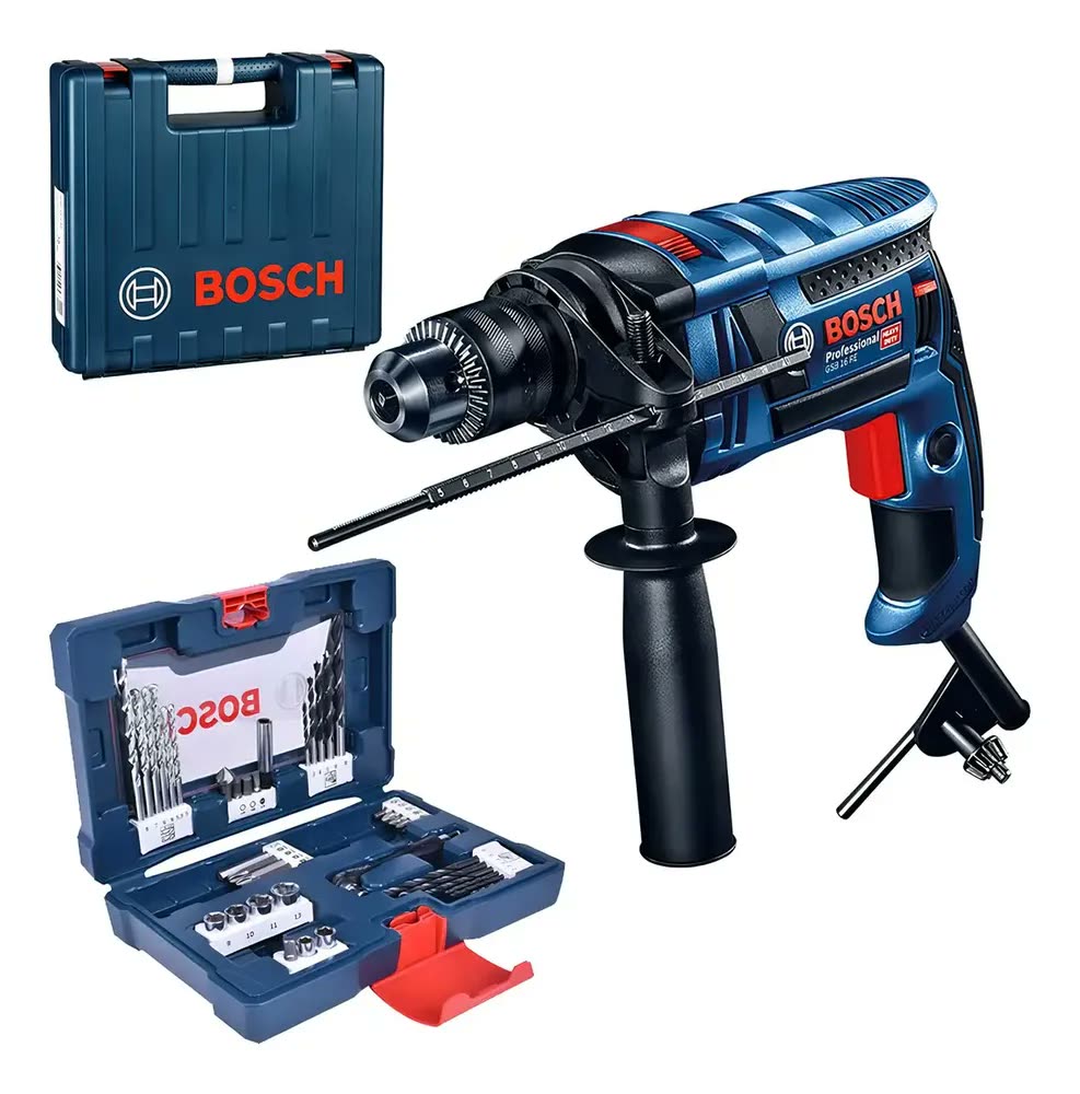 Furadeira Impacto 1/2pol 850w Gsb16 Re Maleta Bosch + Kit Cor Azul