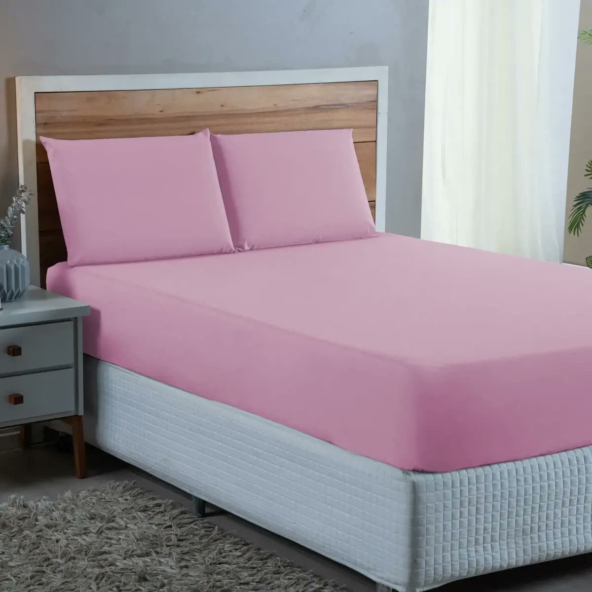 Kit Jogo Lençol Queen Algodão 300 Fios 03 Peças Roupa Cama