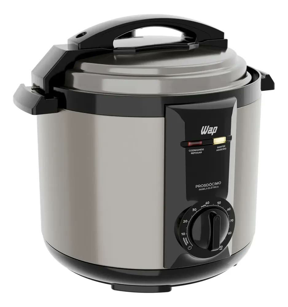 Panela de Pressão Elétrica WAP Wppe2 5 Llitro Antiaderente 900W Inox e Preta