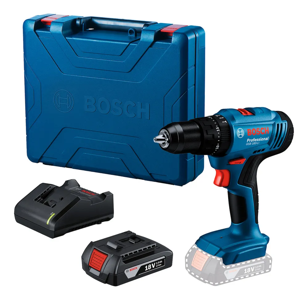 foto de Furadeira E Parafusadeira De Impacto 1/2 Gsb 183 Li Com Carregador Bateria E Maleta Bosch