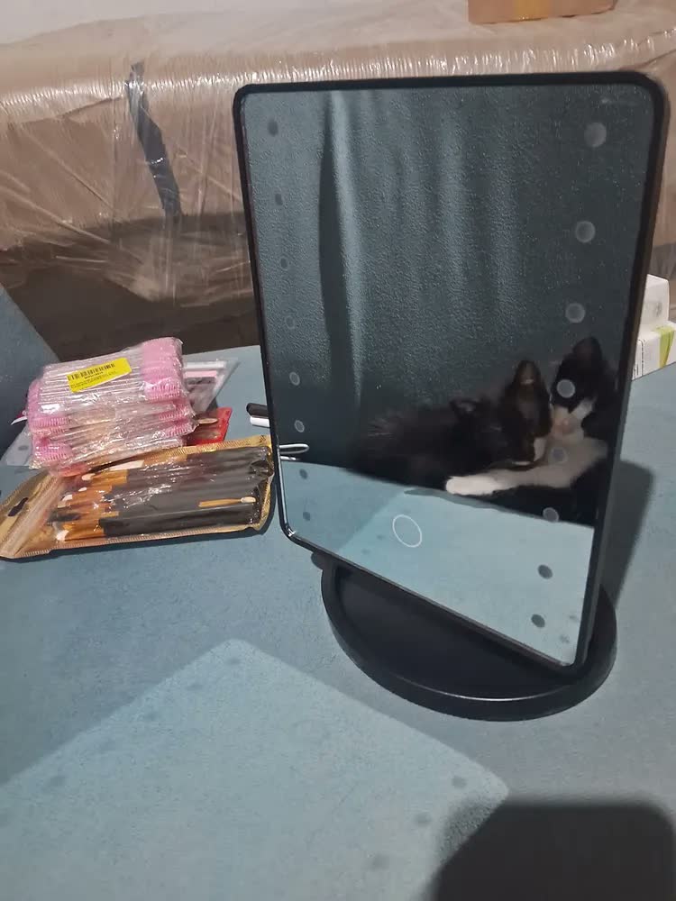 foto de Espelho de Maquiagem para Bancada com 16 LEDs Brancos e Iluminação Ajustável