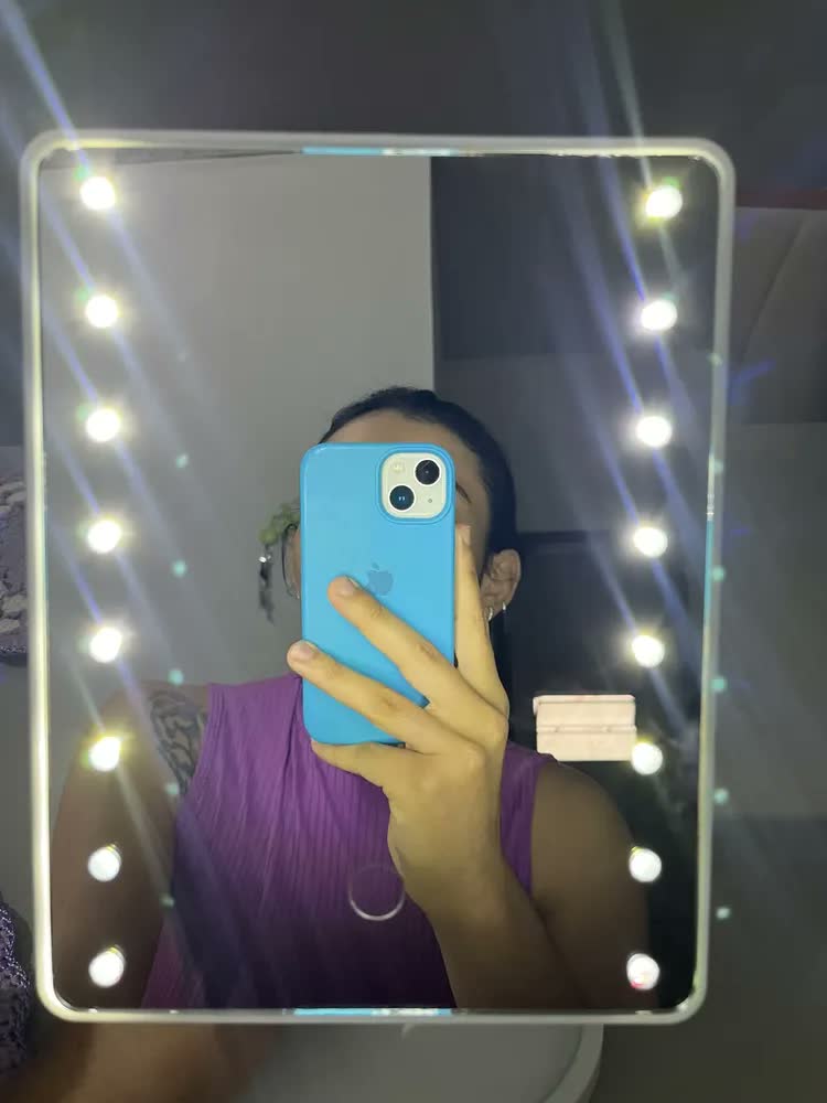 foto de Espelho de Maquiagem para Bancada com 16 LEDs Brancos e Iluminação Ajustável