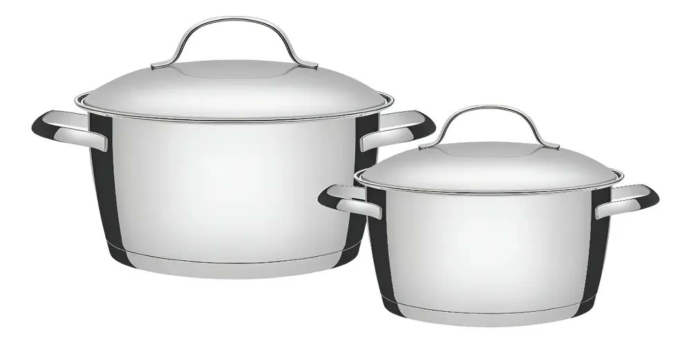 Jogo de Panelas Allegra em Aço Inox com Fundo Triplo e Tampas de Inox 2 Peças Prateado Tramontina