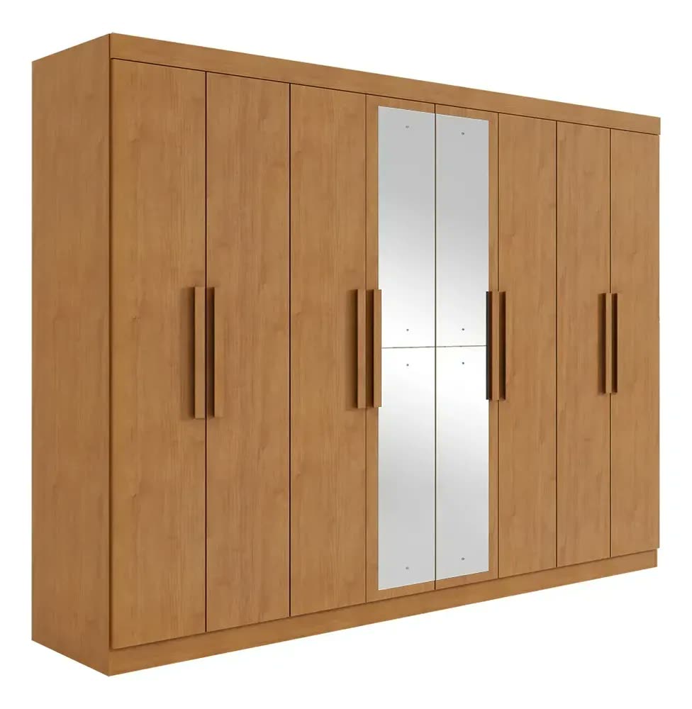 foto de Guarda-Roupa Casal Móveis Lopas Easy Slim 8 Portas Espelho Marrom Moderno