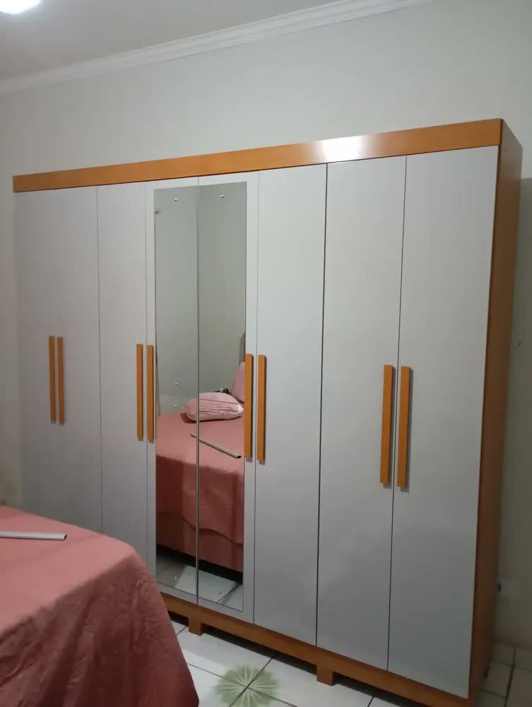 foto de Guarda-roupa Móveis Lopas casal Easy Slim C/Pés 8 portas Amendoa Clean/off