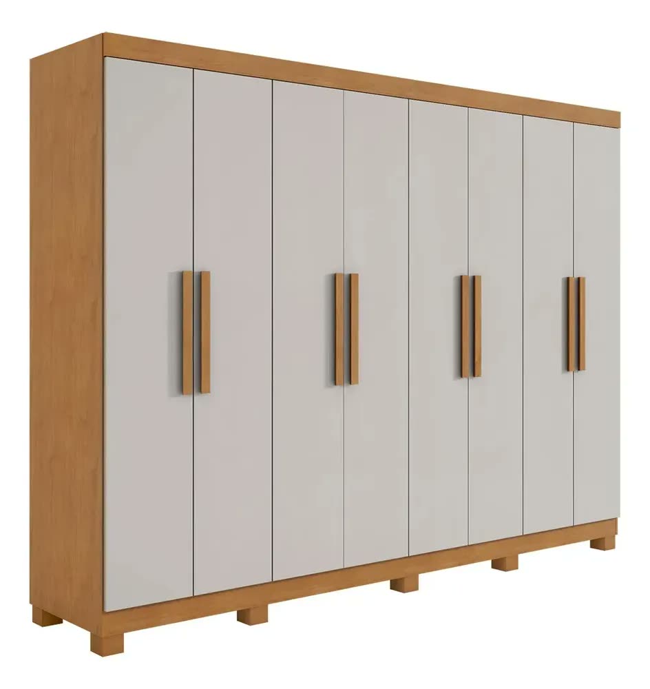 foto de Guarda-roupa Móveis Lopas casal Easy Slim C/Pés 8 portas Amendoa Clean/off