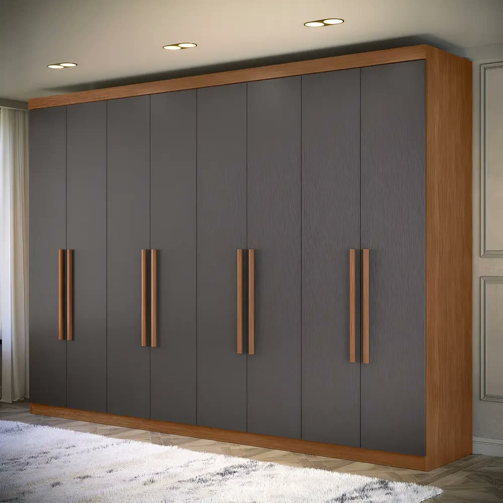 Guarda Roupa Casal Grande Master New 8 Portas 4 Gavetas Cor Jatoba/Grafite