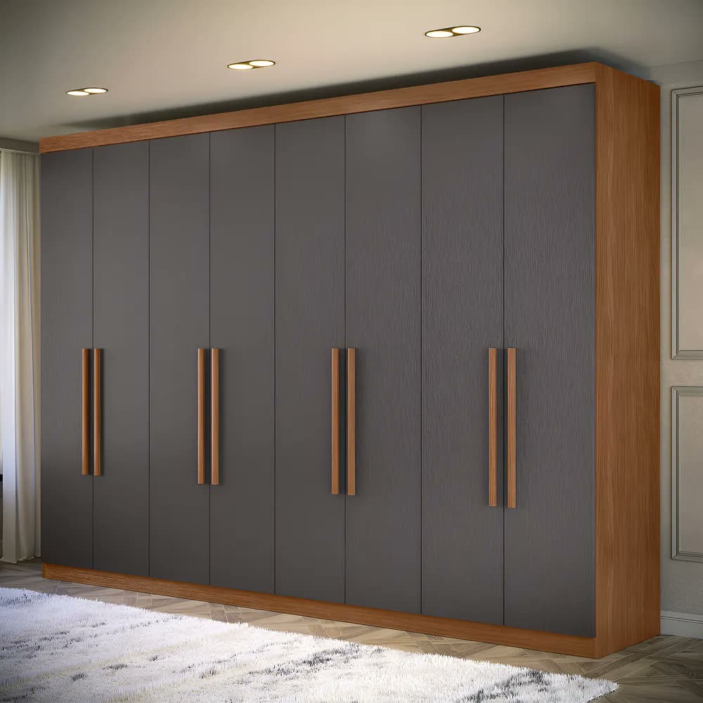 Guarda Roupa Casal Grande Master New 8 Portas 4 Gavetas Cor Jatoba/Grafite