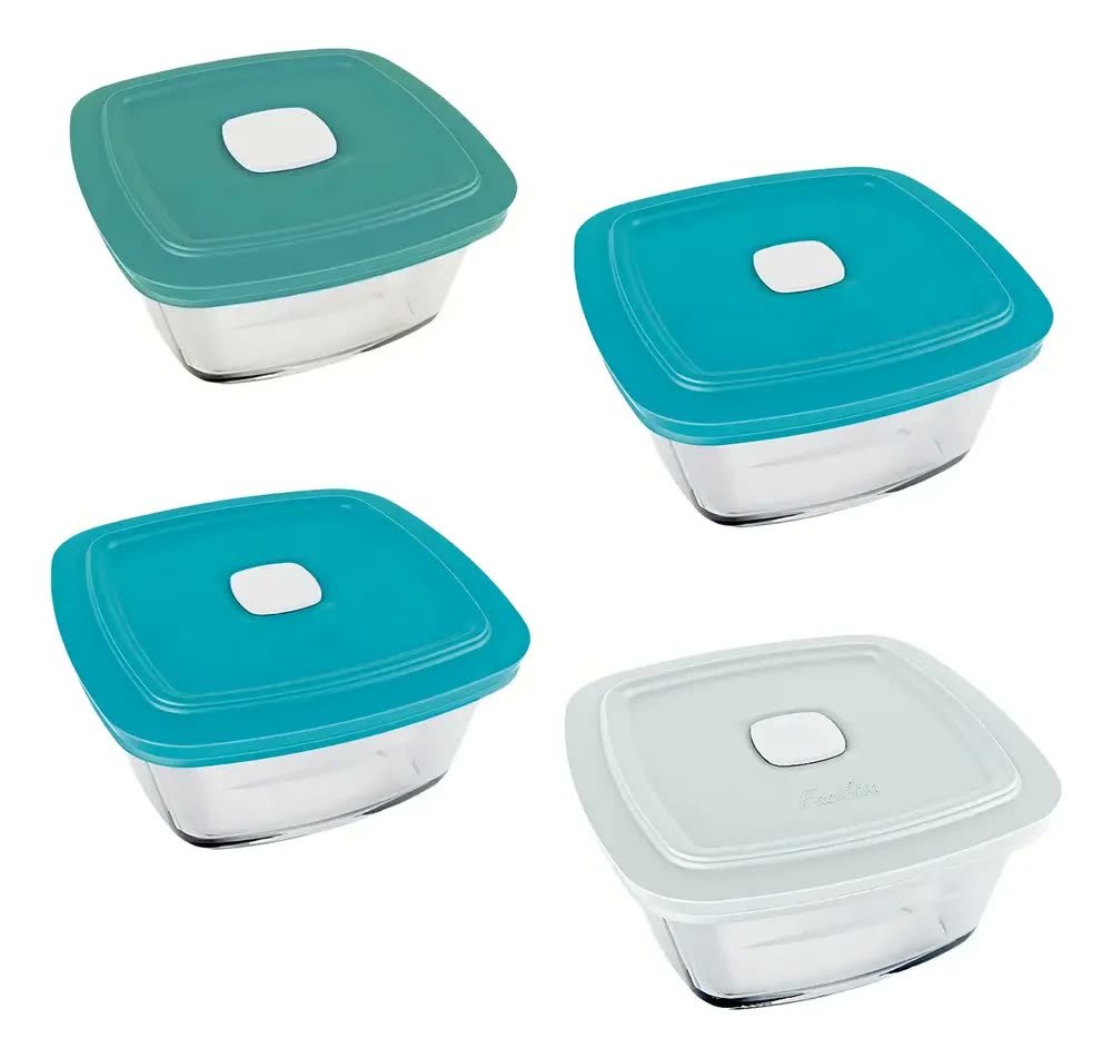 Facilita Marinex Conjunto 4 Potes Vidro 500ml Tampa Sob Pressão