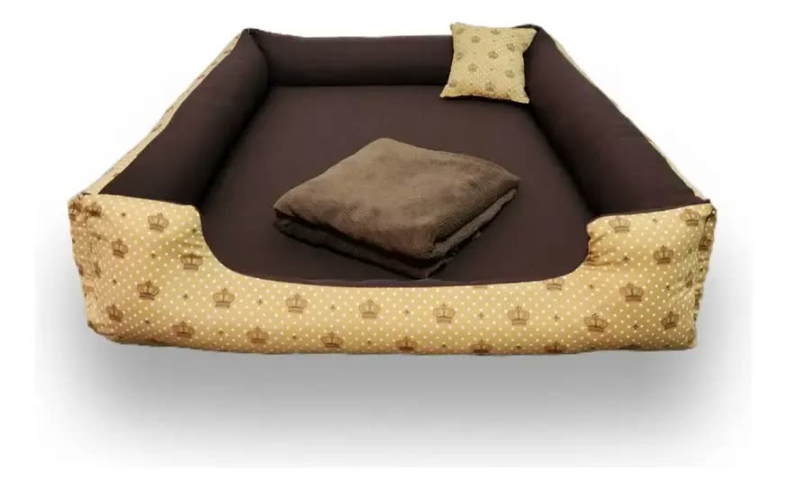 foto de Cama Para Cachorro Grande Até 28kg Caminha 70x80 Com Manta Cor marrom coroa