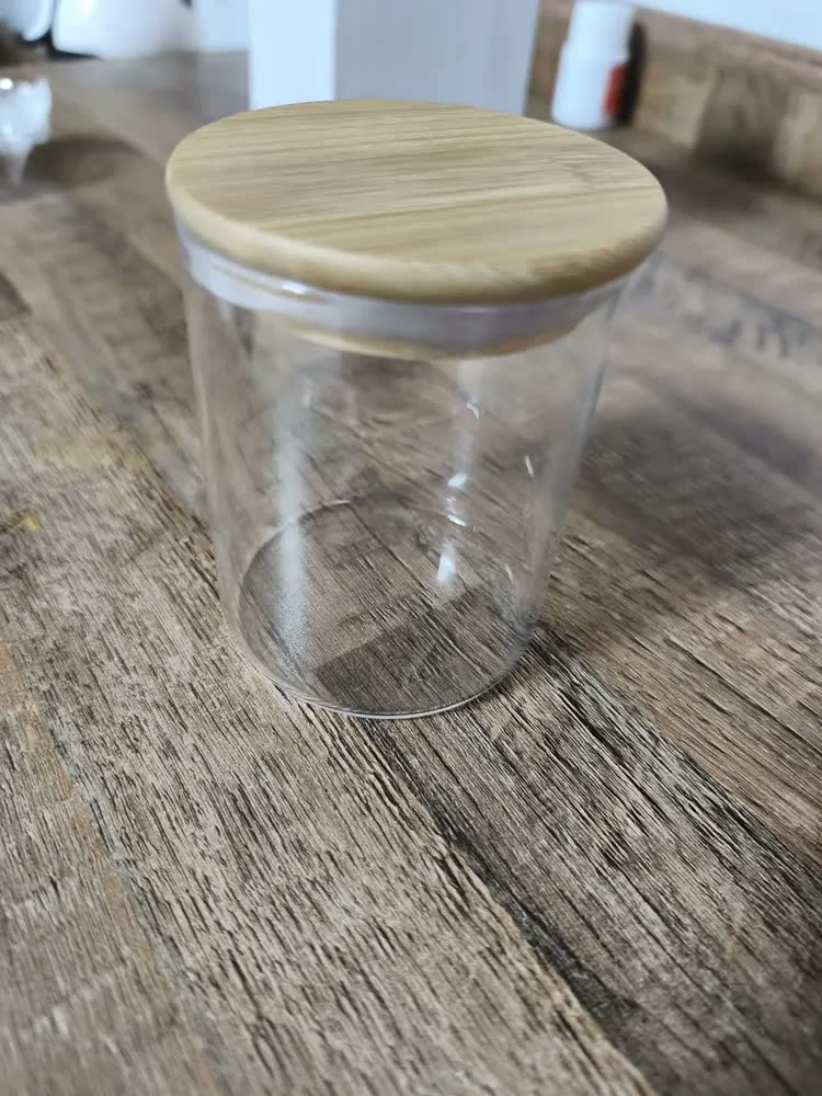 foto de Kit 6 Potes Vidro Tampa Bambu Hermético Temperos 200ml