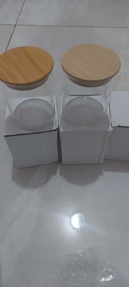 foto de Kit 6 Potes Vidro Tampa Bambu Hermético Temperos 200ml