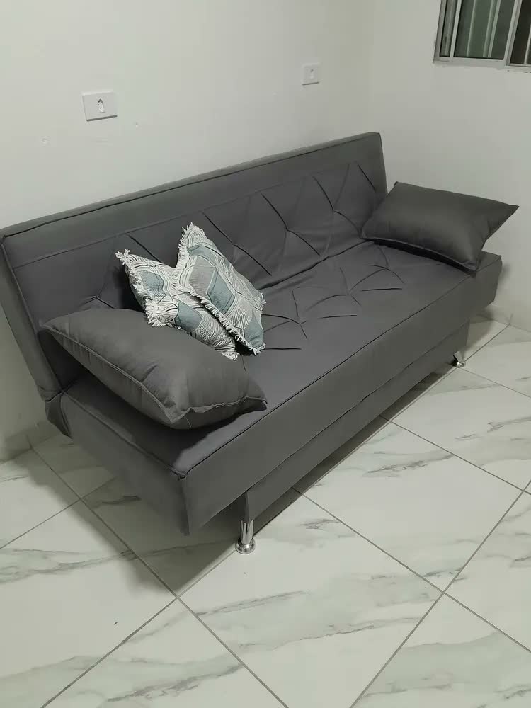foto de Sofá cama 1,80m Íris Suede Cinza Adonai Estofados