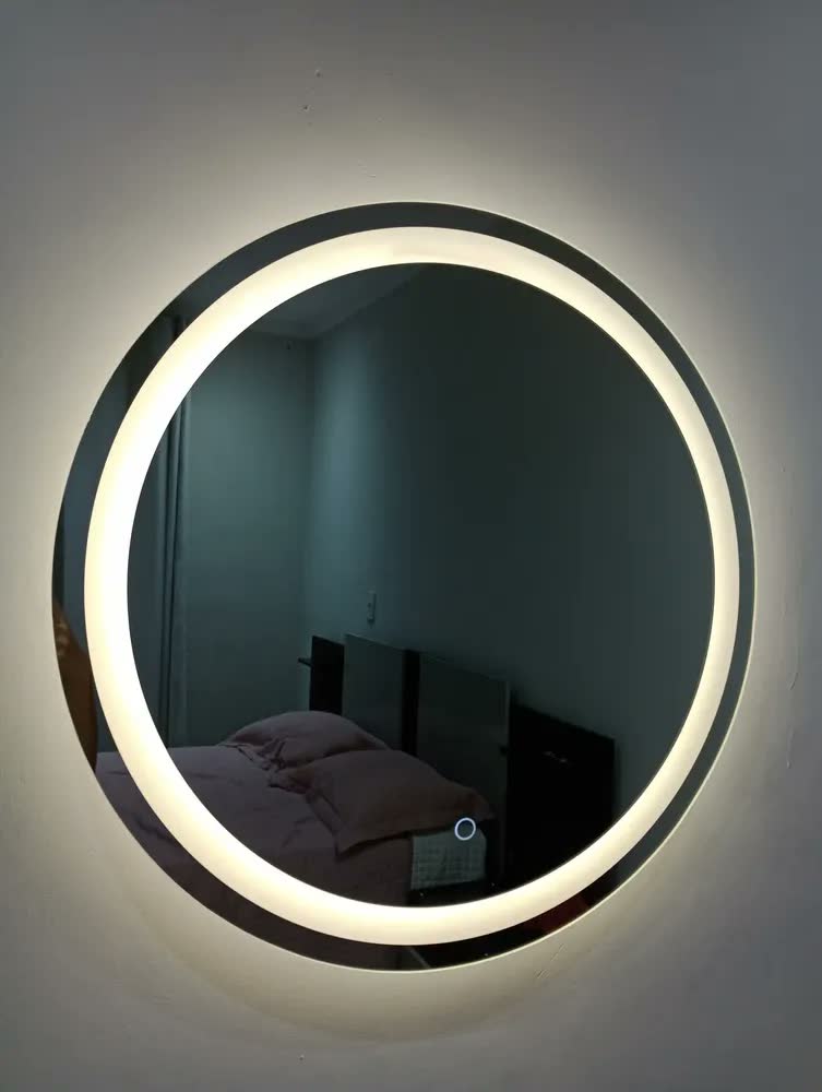 foto de Espelho Jateado Redondo 60x60 Led 3 Cores