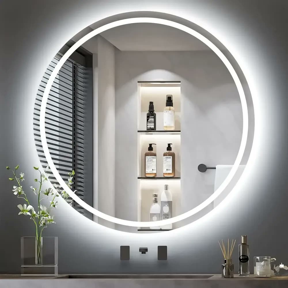 Espelho Jateado Redondo 70x70 Led Frio Quente Ou Neutro