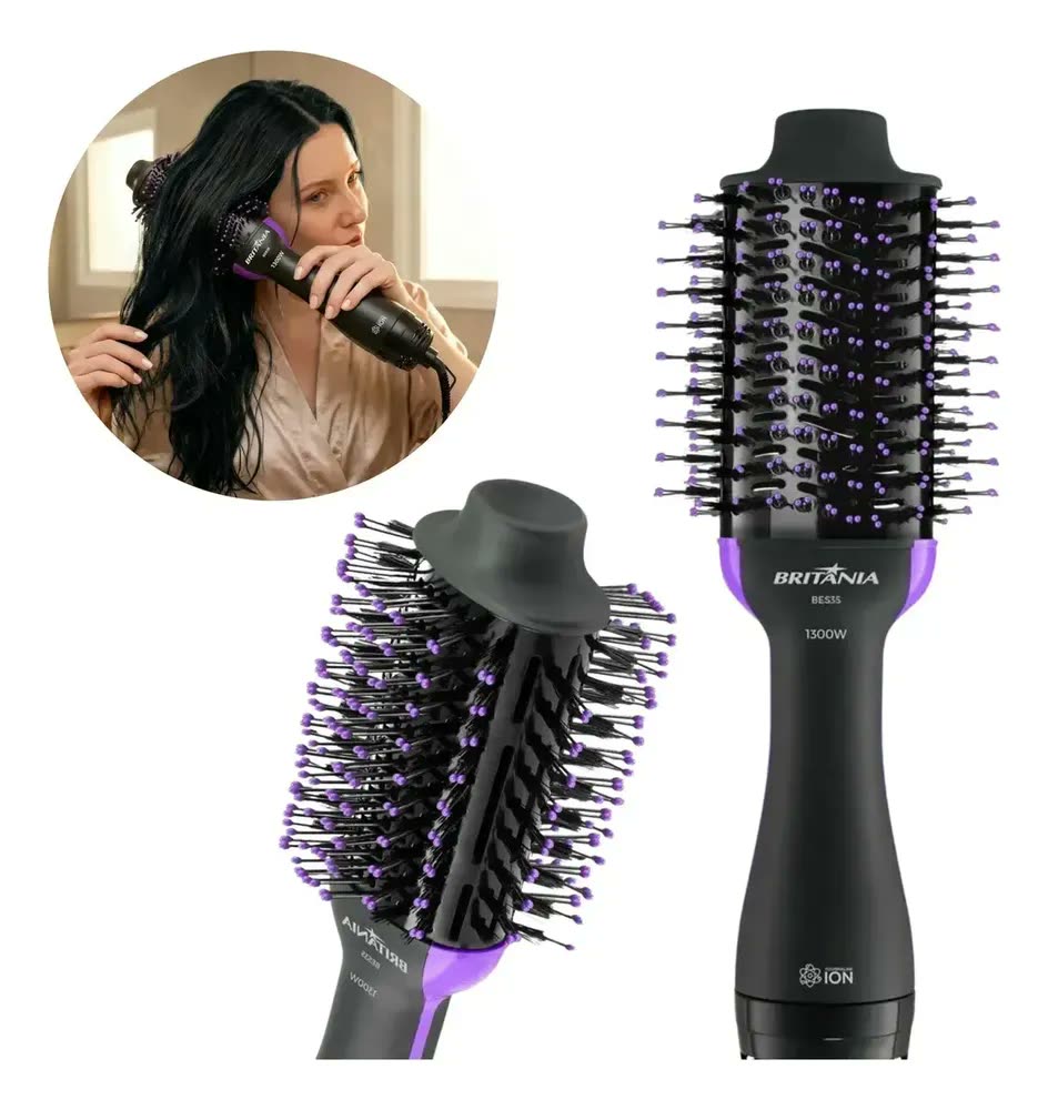foto de Escova Secadora Britânia BES35 Nanocerâmica 1300W Bivolt Alisadora Modeladora Secador 4 em 1 Alta Potência
