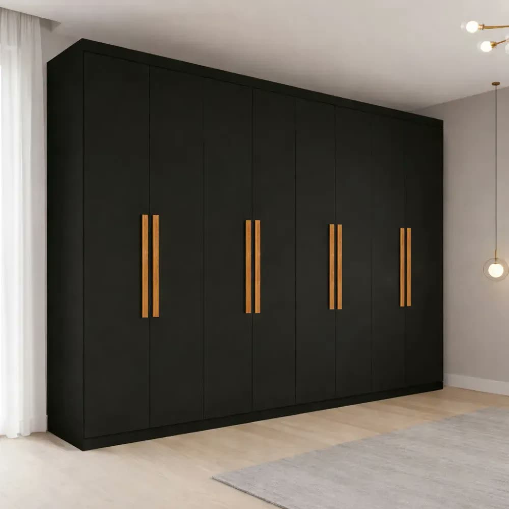 Guarda Roupa Casal 8 Portas Preto Espresso Móveis 4 Gavetas MDF 200x237x47cm