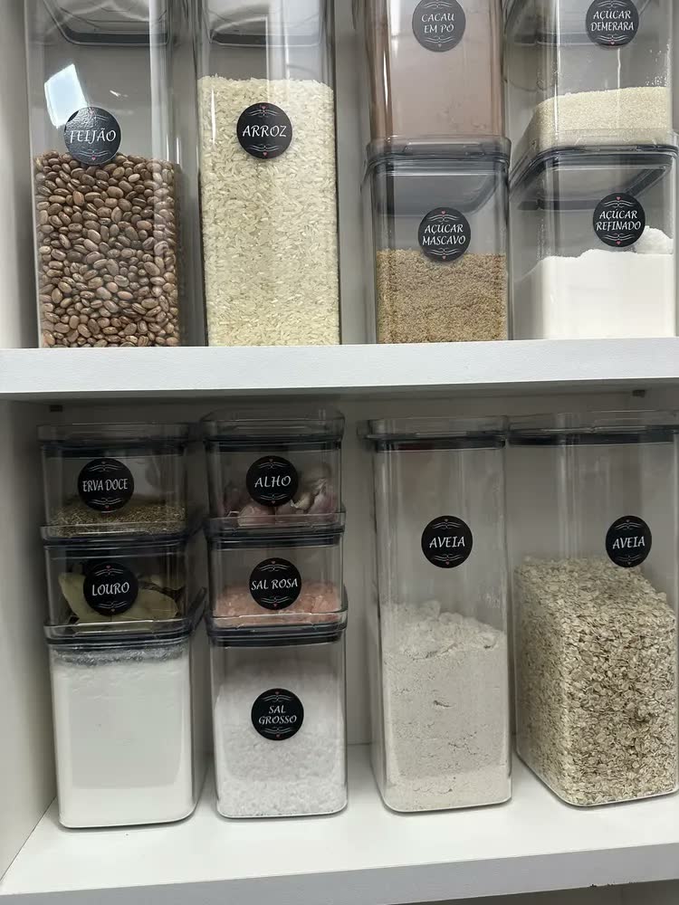 foto de Kit Potes Porta Mantimento Hermético Quadrado Cozinha 12 Uni