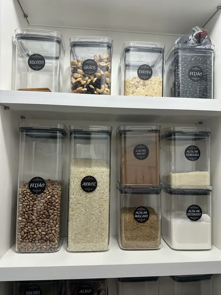 foto de Kit Potes Porta Mantimento Hermético Quadrado Cozinha 12 Uni
