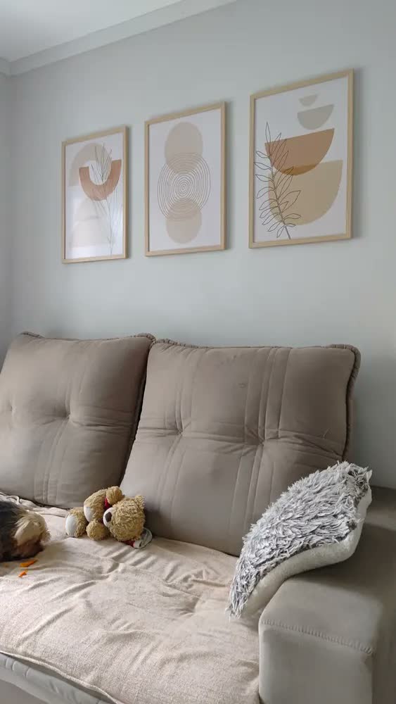 foto de Quadros Decorativos Abstrato Folhagem Bege Sala Com Moldura