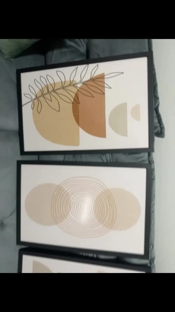 foto de Quadros Decorativos Abstrato Folhagem Bege Sala Com Moldura