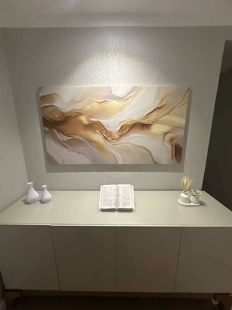 foto de Quadro Sala Abstrato Dourado Luxo Decorativo Grande 130x70 Armação Impresso Nas Laterais 3cm