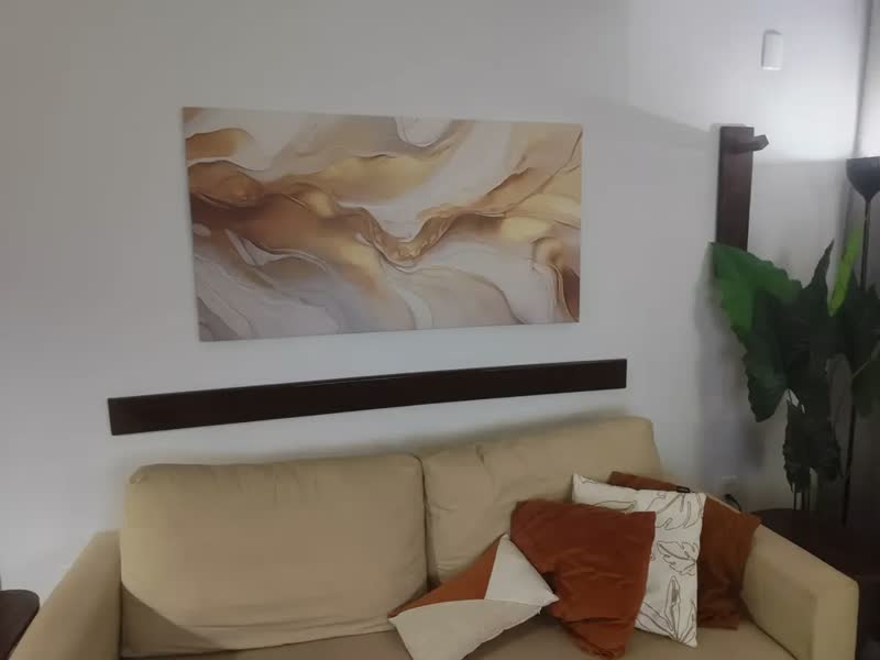 foto de Quadro Sala Abstrato Dourado Luxo Decorativo Grande 130x70 Armação Impresso Nas Laterais 3cm