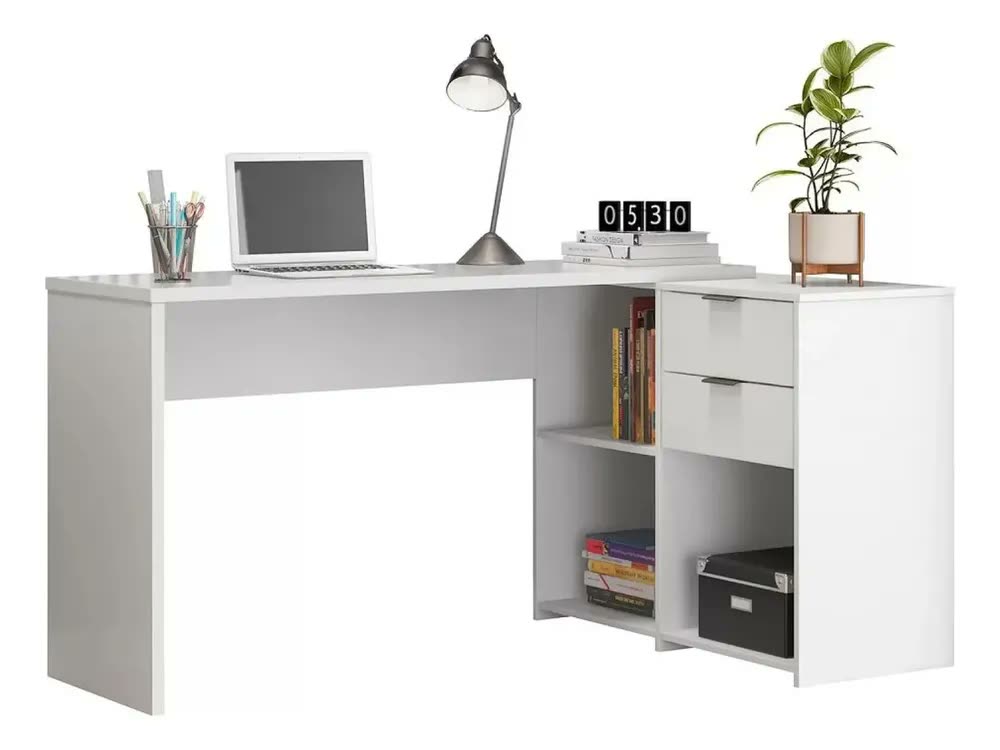 Mesa De Escritório Em L Notável Móveis NT2060 Branco