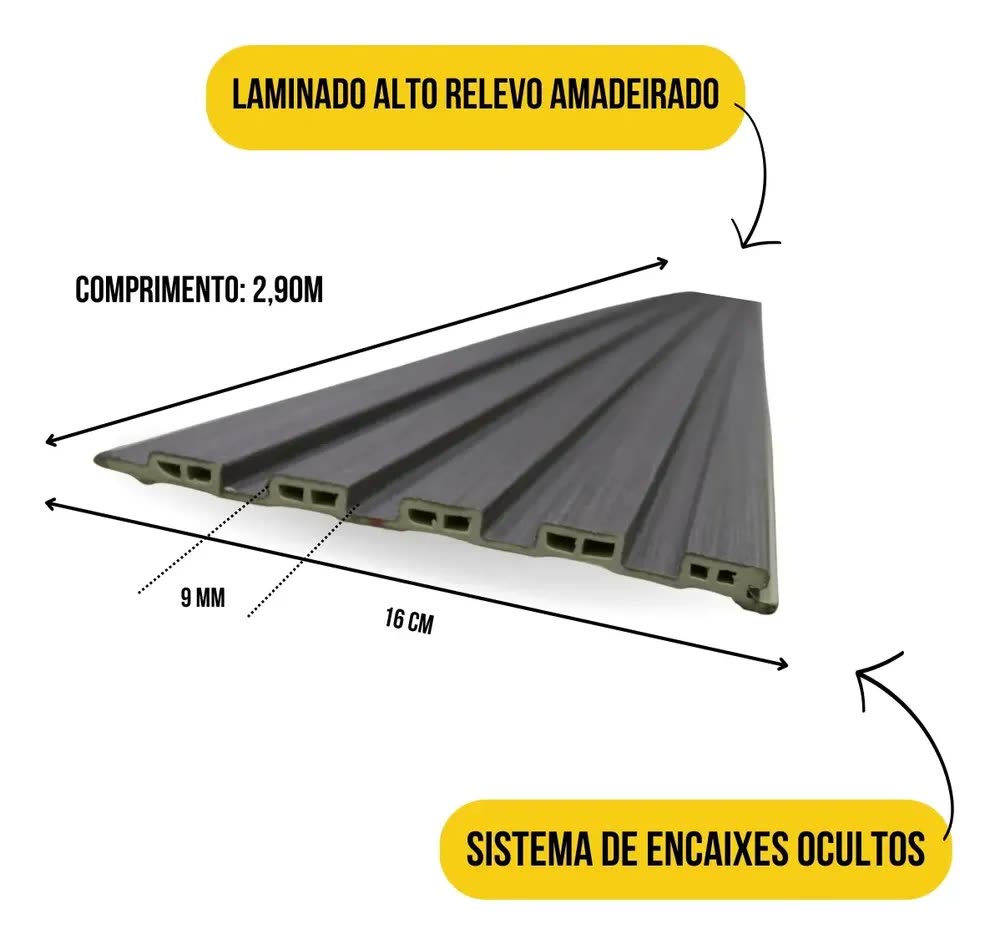 foto de Painel Ripado Eco 290x15x9 Mm Wpc Parede Revestimento Placa Cor Cinza