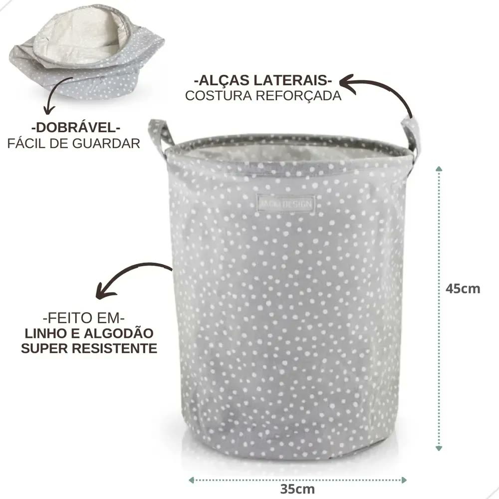 foto de Jacki Design Dobrável cesto organizador com alça multiuso cor cinza desenho bolinhas