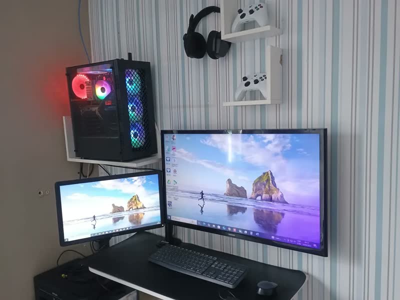 foto de Suporte Para 2 Monitores De 17 A 32 Vertical Ou Horizontal Cor Preto