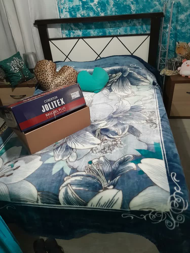 foto de Cobertor Casal Jolitex Raschel Plus Charleston Azul-escuro Florido