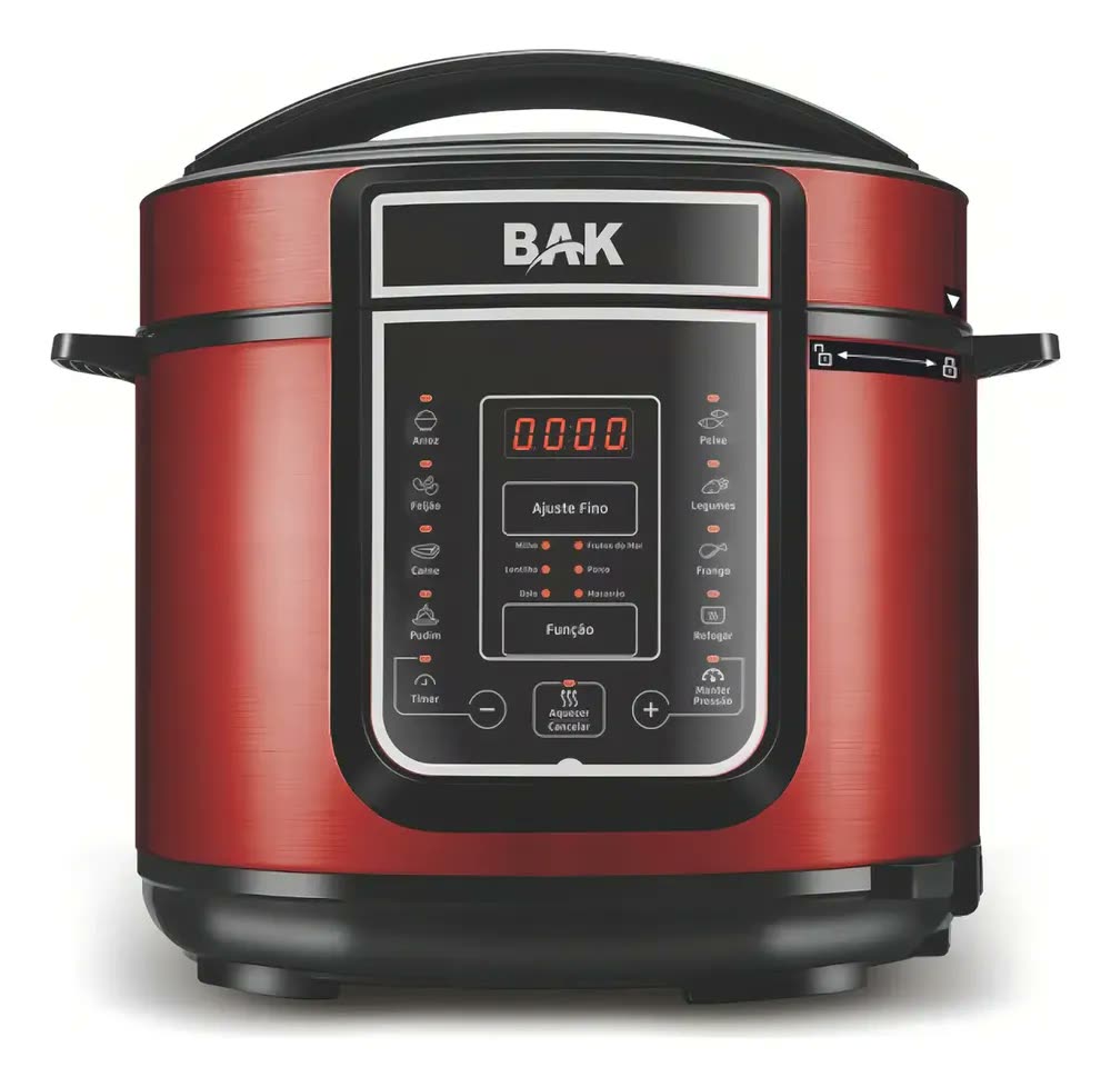 Panela Pressão Elétrica Bak 5L Vermelha Inox 60Hz Desligamento Automático
