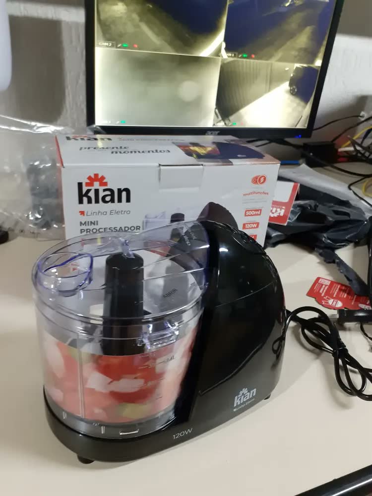 foto de Mini Processador De Alimentos 500ml Elétrico Pica Alimentos Cor Vermelho