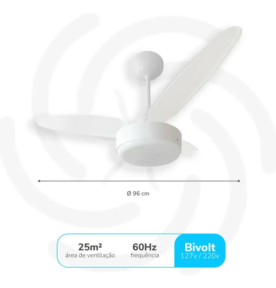 Ventilador de Teto Ponente Silent Inverter Luminária de Led com Controle Remoto