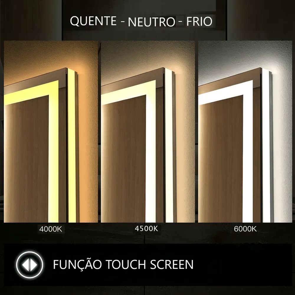 Espelho Retangular Jateado 70x50 com LED 3 Cores Lapidado