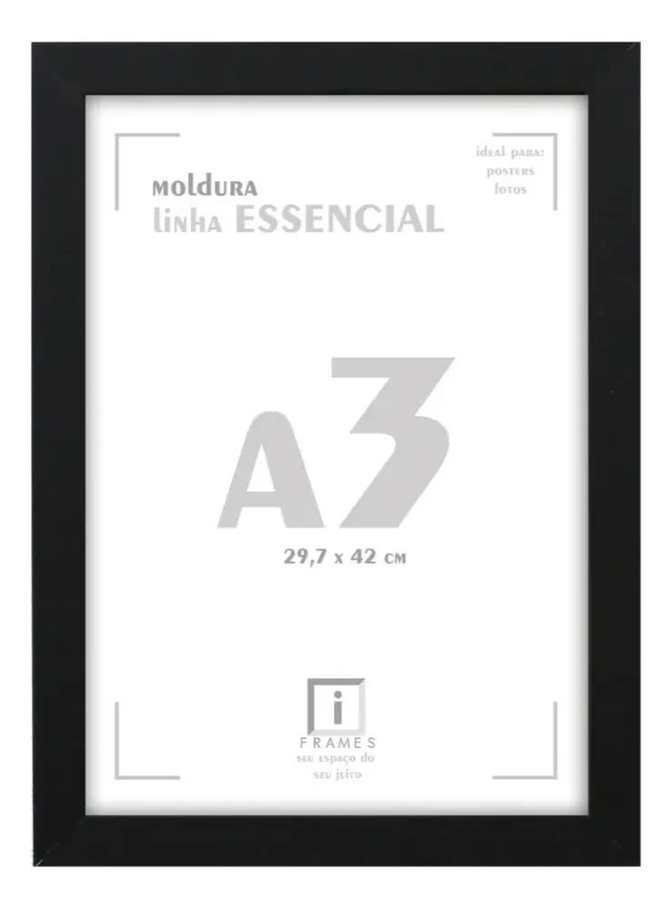 Moldura Quadro A3 30x42 Diploma Poster Fotos C/ Acetato Cor Preto