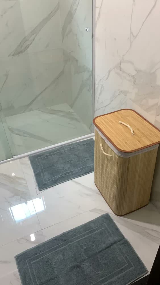 foto de Cesto De Roupa Bambu Dobrável Retangular Com Tampa E Forro 70l Casa Uno