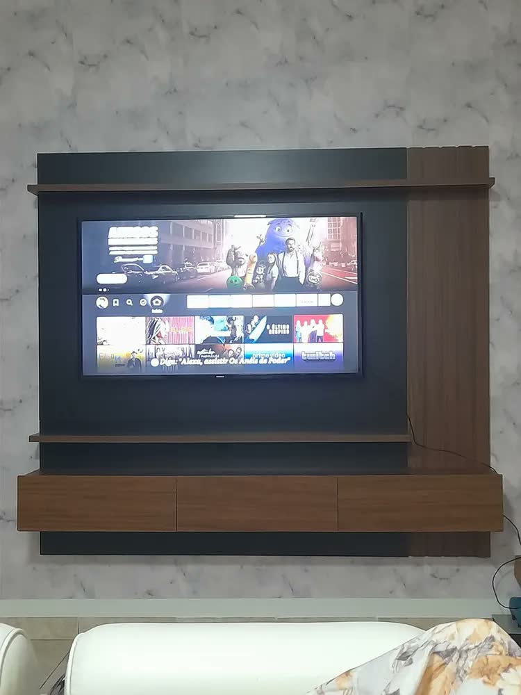 foto de Painel Tv 70 Polegadas Christiania Ripado Cinamomo/off White Cor Bege