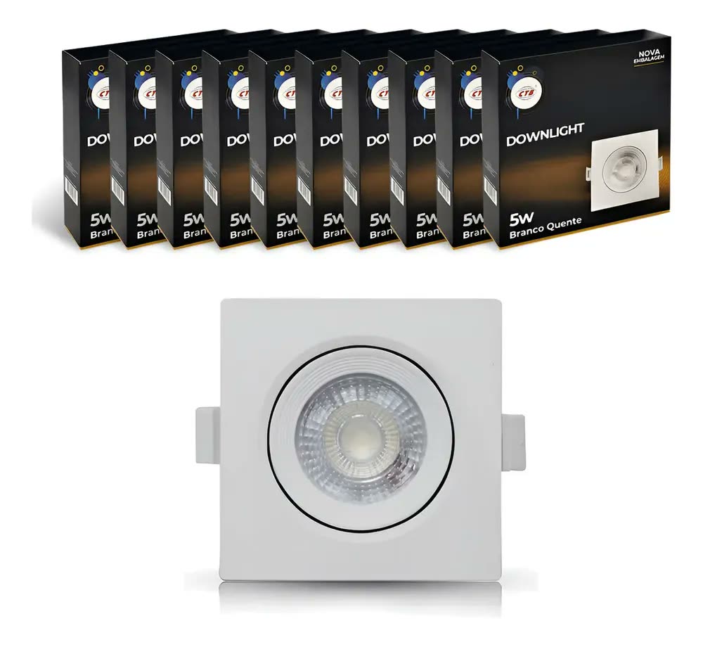 Kit 10 Spot Led Quadrado Embutir Quente 3000k 5w Teto Gesso