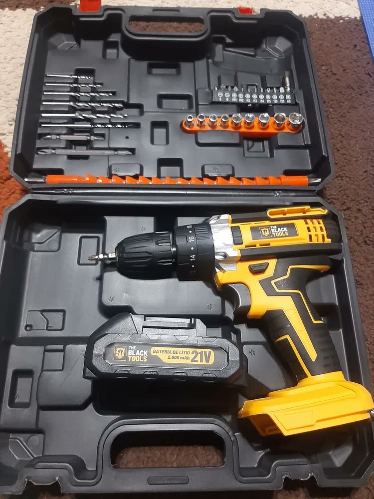 foto de Parafusadeira E Furadeira Impacto The Black Tools Tb-21pw 3/8 Cor Amarelo Frequência 50/60 Hz